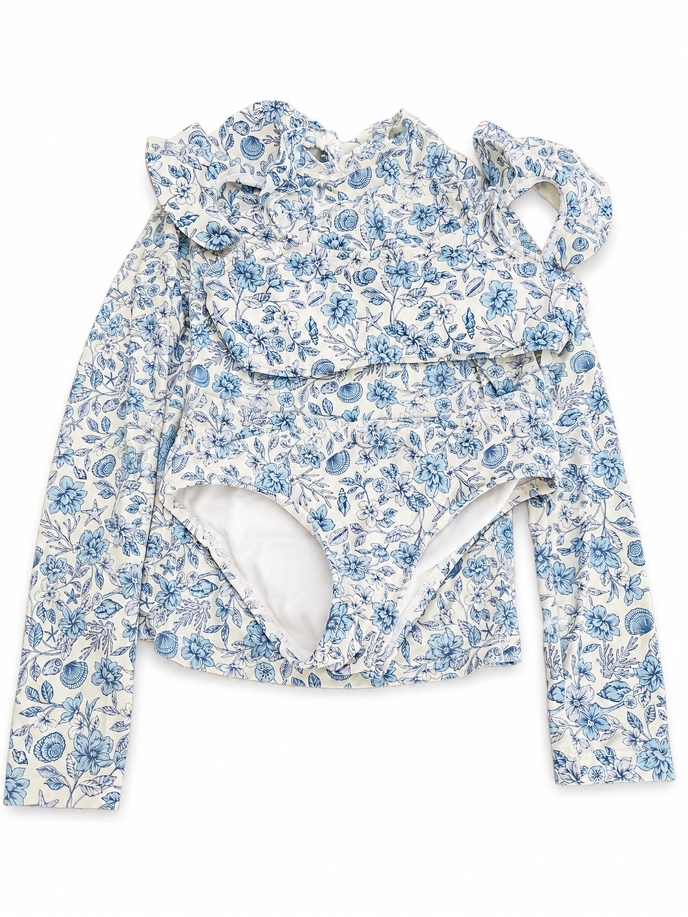 Kids GB Girls Long Sleeve Floral Rash Guard Swimsuit - Blue